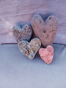 Stone Heart Set Of 4 Basalt Lavarock Carvings Valentines day gift love rock - Picture 1 of 8