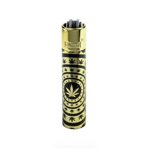 Briquet CLIPPER METAL pierre LEAF HYPNO FEUILLES DORE NOIR + boite offerte - Imagen 1 de 3