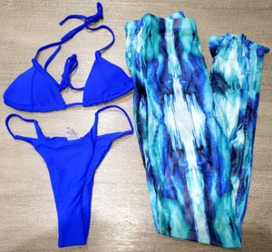 womens 3 pc NEW NWT SWIM SWIMMING SUIT THONG BRA PANTS COVER UP NICE! PRETTY! - Picture 1 of 2