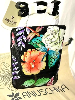 ANUSCHKA NWT🌺RFID Slim Flap-over Travel Crossbody-MAGICAL DRAGONFLY BLACK - Image 1 of 4