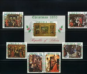 PINTORES NAVIDEÑOS LIBERIA {6} + S/S/ 1970 N/H - Imagen 1 de 3