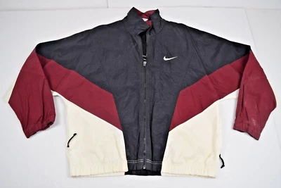 Chaqueta Nike Vintage Talla M Años 90 Negra Granate Marfil Delantera Trasera Swoosh Malla Forrada Foto 1 de 4