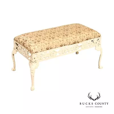 English Style Painted and Upholstered Cast Iron Bench - Image 1 of 4