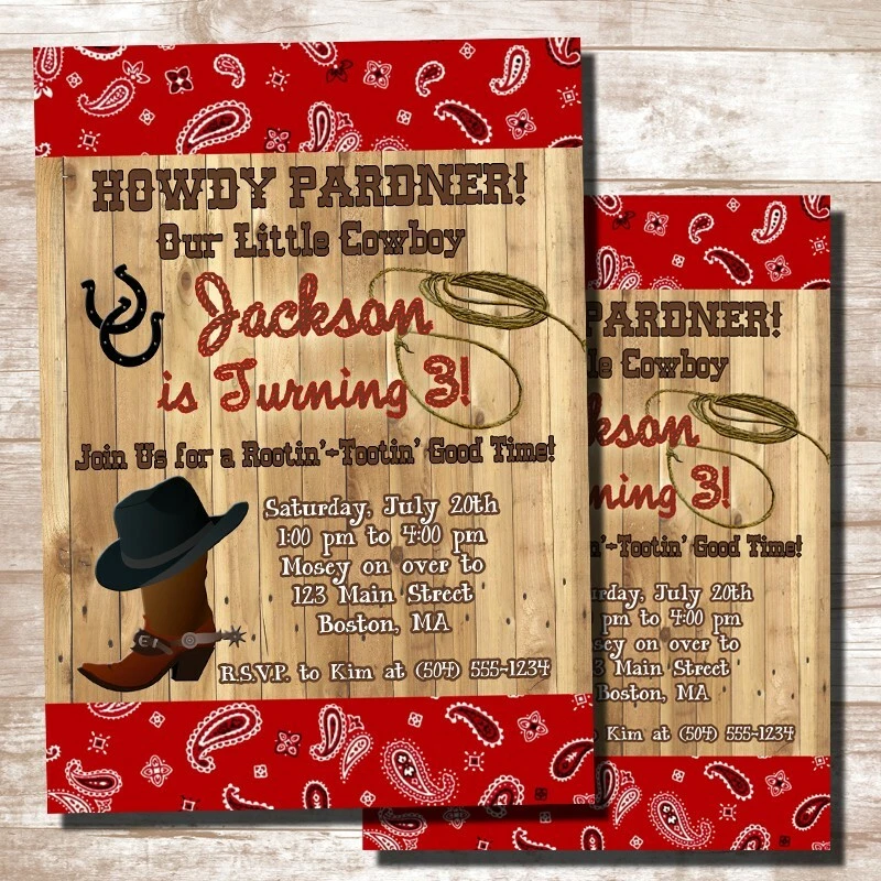 Cowboy Birthday Invitations, Cowboy Party Invitations, DIGITAL - Image 1 of 1