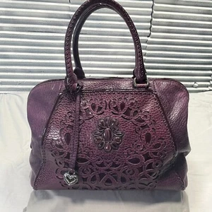 BRIGHTON Joelle Loganberry Pebbled Leather Embellished Satchel Bag Top Handle - Picture 1 of 17