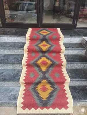 Natural Handwoven Wool Jute Rug Vintage Kilim Rug Traditional kilim Runner Stair - Image 1 of 4