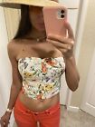 Hollister crop top medium white with flowers floral