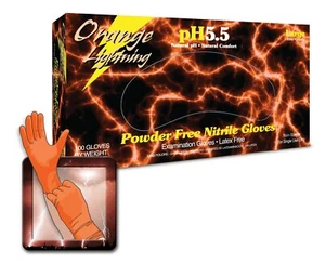 Atlantic Safety Products Orange Lightning Powder Free Nitrile Gloves (100 Pack) - Picture 1 of 1