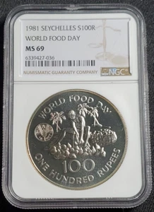Seychelles 1981 100 Rupees FAO Uncirculated Coin  World Food Day - NGC MS 69 - Picture 1 of 5