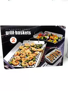 SET OF 2-Grill Baskets: Stainless Steel-Meat, Fish & Vegetable BBQ Safe to 698*F - Picture 1 of 9