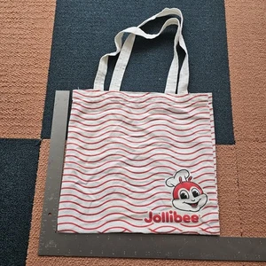 Stains* Jollibee Jolly Wave Canvas Tote Bag Cream Red Logo 15x14 Reusable X5a - Picture 1 of 7