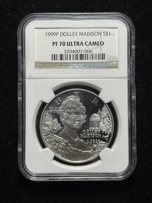 1999 P DOLLEY MADISON Silver Dollar Commemorative NCG S$1 PF 70 ULTRA CAMEO - Image 1 of 3