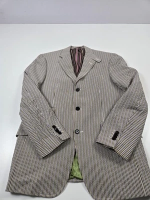 Etro Blazer Men 50 Green Stripe Cotton Stretch Sport Coat Lined Italy Seersucker - Image 1 of 4