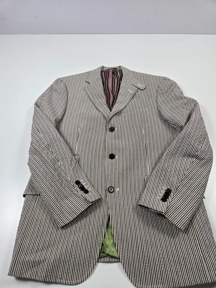Blazer Etro Hombre 50 Verde Rayas Algodón Elástico Abrigo Deportivo Forrado Italia Seersucker Foto 1 de 4