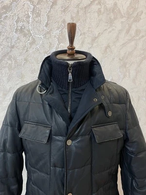 Rare Corneliani Mens Leather Down Jacket Quilted Technical Luxery Elegant Sz 52 - Image 1 of 4