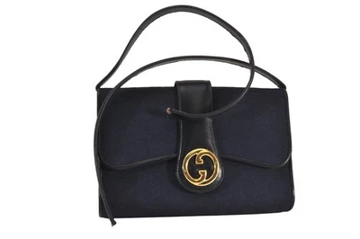 Authentic GUCCI Vintage Shoulder Bag Purse GG Canvas Leather Navy Junk 0395N - Image 1 of 4
