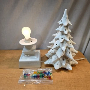Vintage 18" White Light-up Ceramic Christmas Tree with Base and Lights - Picture 1 of 11