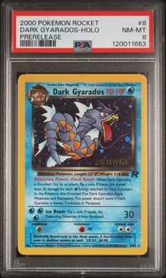 2000 POKEMON TEAM ROCEKT DARK GYARADOS PRERELEASE #8 HOLO PSA 8 NM #120011663 - Image 1 of 2