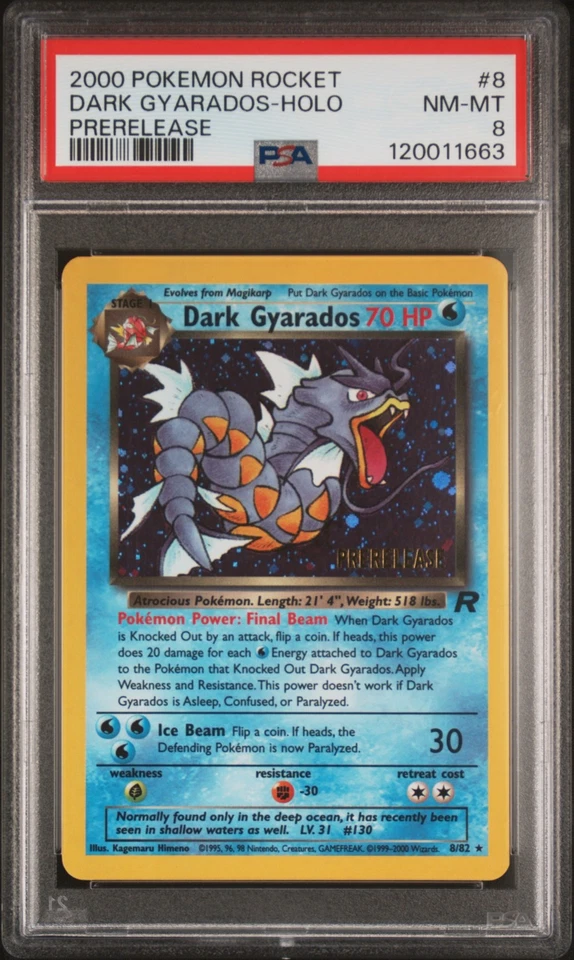 2000 POKEMON TEAM ROCEKT DARK GYARADOS PRERELEASE #8 HOLO PSA 8 NM #120011663 - Image 1 of 2