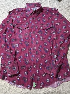 VTG Wrangler Men’s 16.5-35 L Shirt Cowboy Cut X-Long Tail Western Button Paisley - Picture 1 of 9