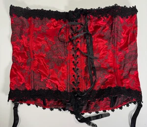 Intimate Attitudes Corset Top Size 44 Red Black Floral Suspender Waist Cincher - Picture 1 of 6