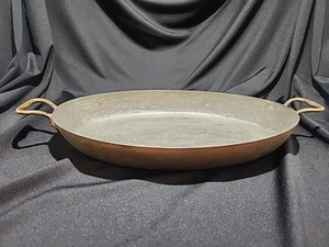 Bazar Francais NY 666 Copper Tin Lined Au Gratin Pan Brass Handle Oval 14x9 Used - Picture 1 of 11