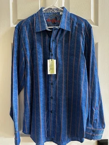 Camicia Robert Graham uomo XL vestibilità classica manica lunga con bottoni righe blu NUOVA - Foto 1 di 13