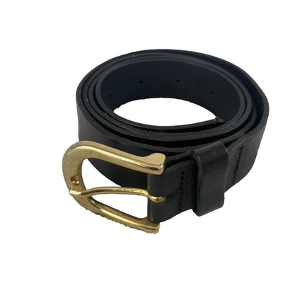 Vestido Clásico H&M Cinturón Para Hombre Mediano Negro Cuero Genuino Tono Dorado Hebilla Foto 1 de 4