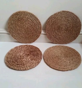 Set Of 4 Natural Boho Vintage Woven Straw 11" Diameter Round Table Mats - Picture 1 of 7