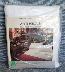 VTG Sears Perma Prest King Fitted Sheet White Percale USA Made 84" X 72" NIP - Picture 1 of 6