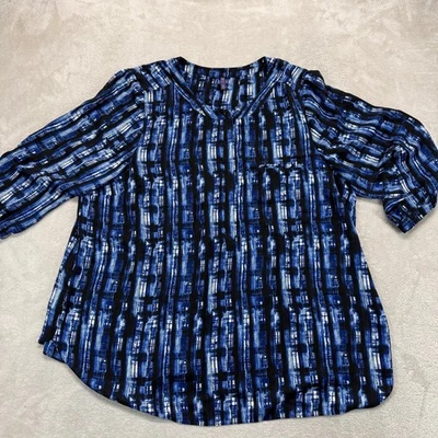 Camisa para mujer NYDJ 1x azul negra estampado geométrico cuello botón túnica top Yolanda Foto 1 de 4