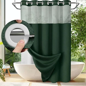 Juego de Cortina de Ducha Sin Gancho con Forro a Presión Cortina Verde Oscuro 75" L X 72" W - Imagen 1 de 9