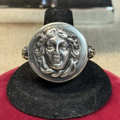 Anillo Tagliamonte Plata de Ley 925 Oro 14k Camafeo Dios Griego Medusa Talla 8 Foto 1 de 4