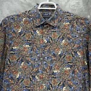 Jhane Barnes Shirt Men size Large art deco bold pattern designer silk blend AOP - Picture 1 of 14