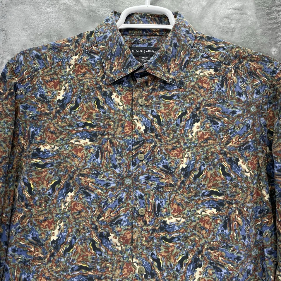 Jhane Barnes Shirt Men size Large art deco bold pattern designer silk blend AOP - Image 1 of 4