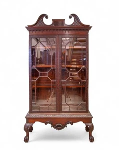 Antique Carved Mahogany Chippendale Style Display Cabinet C.1880 - Picture 1 of 8