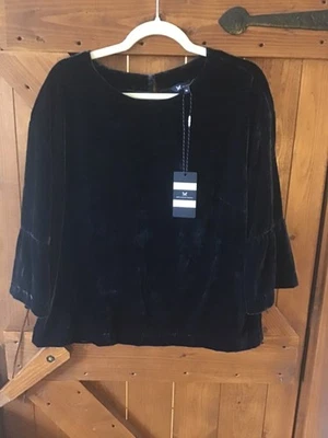 Crew Clothing Velvet Top Size 16 Blue 3/4 Sleeves BNWT - Image 1 of 3