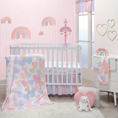 Bedtime Originals Rainbow Hearts Pink/Purple 3-Piece Baby Crib Bedding Set - Image 1 of 4