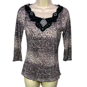 Vintage y2k small women snakeskin black babydoll rhinestone glam whimsygoth lace - Picture 1 of 10