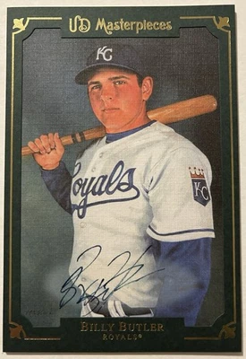 UD Masterpieces Box Topper 2007 5x7 Billy Butler Auto Royals Foto 1 de 2