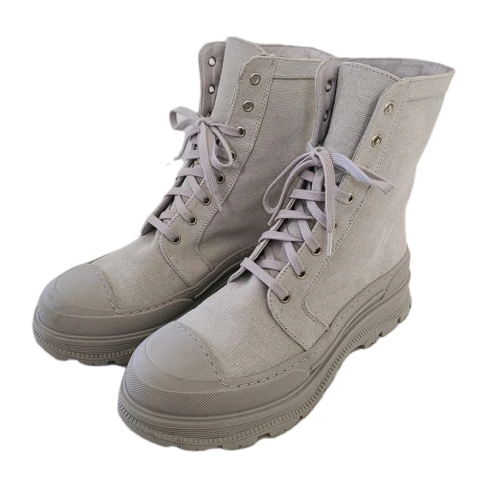 Free People Mujeres EU 40 EE. UU. Talla 9 Camp Out Dove Gris Lona Botas de Combate Encaje  Foto 1 de 4