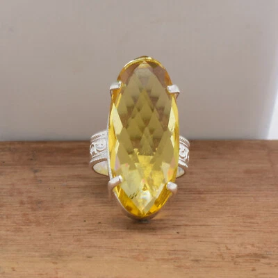 San Limone Topazio Gemma 925 Argento Sterling Artigianale Anello Tutte le Misure - Immagine 1 di 4
