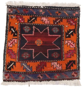 Hand-Knotted Vintage Plum Geometric Tribal Oriental Square Rug Carpet 1'8X1'8 ft - Picture 1 of 8