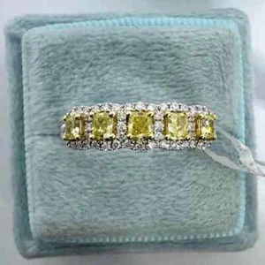 1.50Ct Cushion Cut Lab-Created Yellow Citrine Wedding Band 14K White Gold plated - Picture 1 of 6