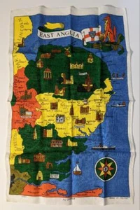 Asciugamano da tè souvenir East Anglia England Ulster lino irlandese vintage mai usato 18"x 29" - Foto 1 di 4