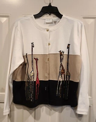 Cárdigan Suéter Jirafa M Bloque de Color Blair Boutique Negro Tostado Blanco Apliques Foto 1 de 4