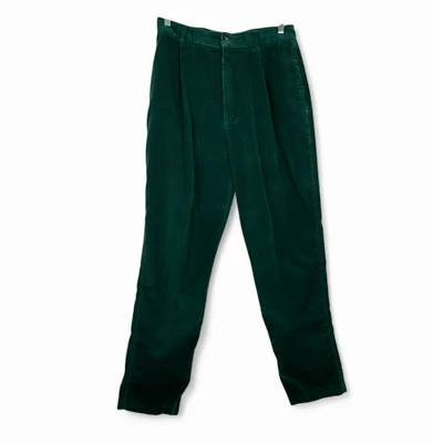 Vtg 90's Land's End Women's Corduroy Pants 14 Reg Cotton Green Pleated High Rise - Image 1 of 4