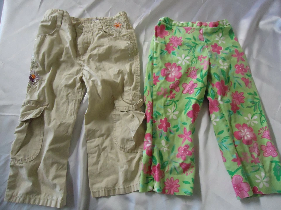 Hartstrings Girl's Pants Size 5 Lot of 2 Khaki Embroidery Green Pink Flowers - Image 1 of 4