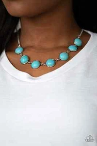 Paparazzi "Adobe Attitude" Silver Framed Round Turquoise Crackle Beaded Necklace - Picture 1 of 3