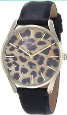 Nine West Women's Gold-Tone and Black Strap Watch NW/1994 Leopard Pattern